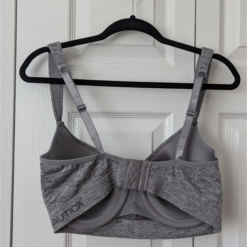 Nautica Intimates Size 38D Lightly Lined Bra Underwire Adjustable Straps Gray